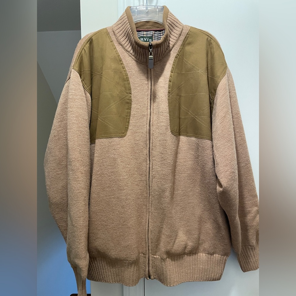 Orvis Men's Tan Zip-Up Sweater with Front Panels